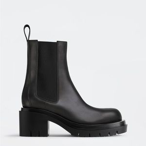 Bottega Veneta Black Leather Lug Midi Boots, 36.5